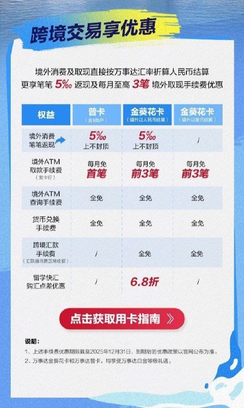 招行已正式更新金葵花（境外以美元结算），即广东试点卡的优惠政策