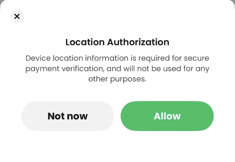 Tenpaygo新版已改变地理位置信息授权提示，新版提示如下：Location Authorization Device location information is required for secure payment verification, and will not be used for any other purposes.地理位置信息授权请求设备地理位置信息是安全支付验证所必需的，且不会被用于任何其他目的